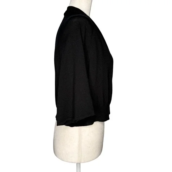 Eileen Fisher M Merino Wool Wide Sleeve Cropped Open Cardigan Black Lagenlook - Picture 6 of 9